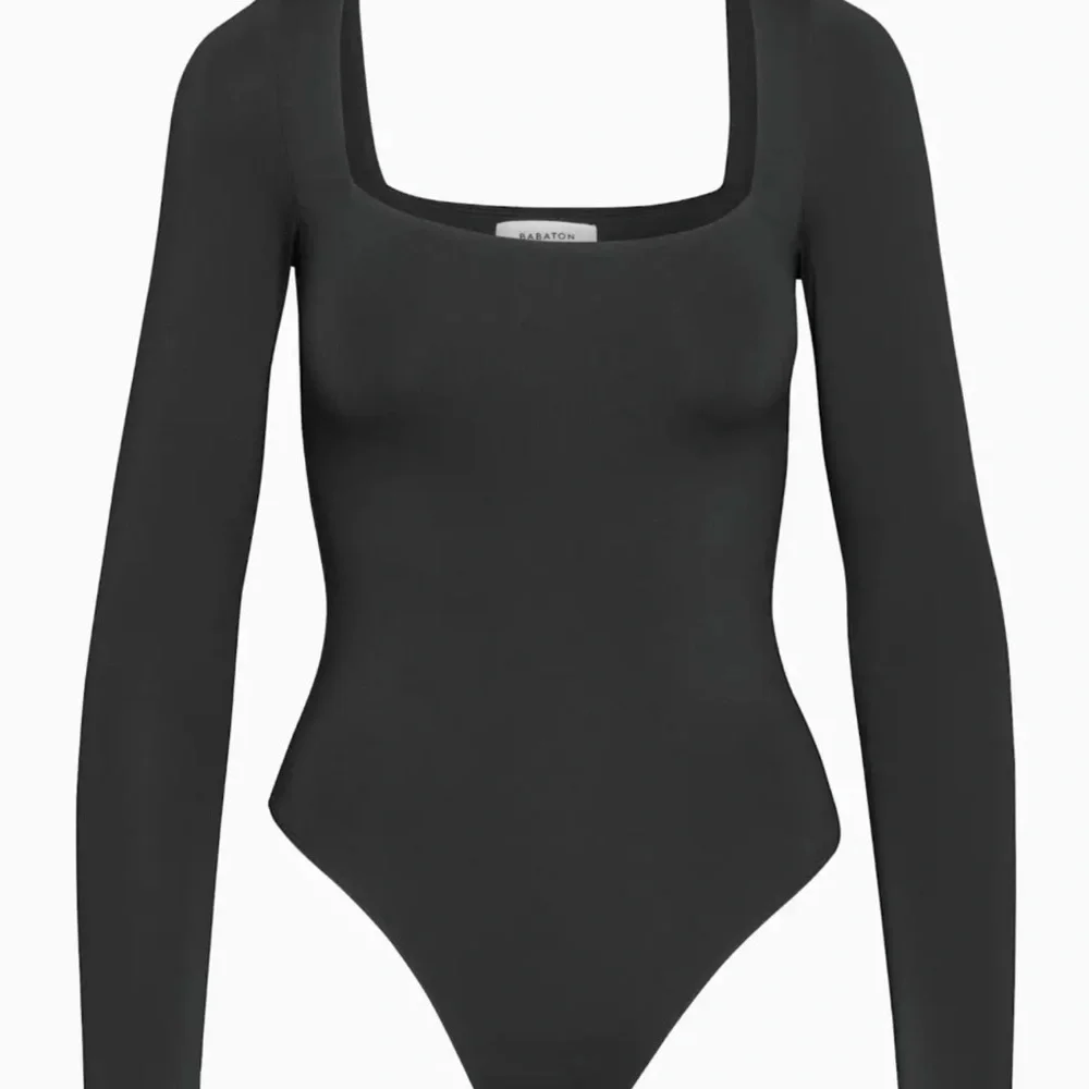 Aritzia Babaton Contour Black Square Neck Long Sleeve Bodysuit Sz M - Picture 4 of 13